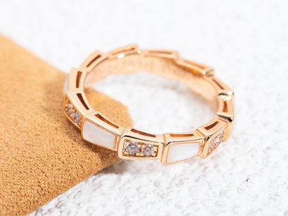 [⭐Lioran]SERPENTI RING PINK GOLD DIAMOND MOP 3MM