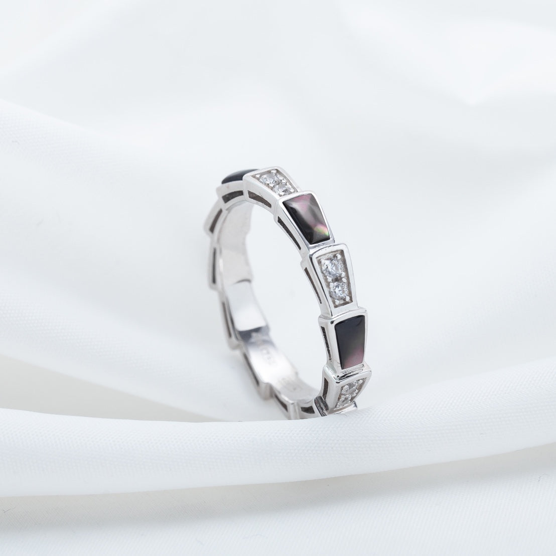 [⭐Lioran]SERPENTI RING SILVER  DIAMOND BLACK MOP 3MM