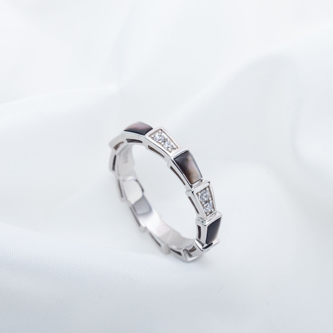 [⭐Lioran]SERPENTI RING SILVER  DIAMOND BLACK MOP 3MM