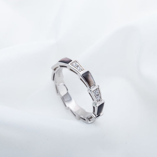 [⭐Lioran]SERPENTI RING SILVER  DIAMOND BLACK MOP 3MM