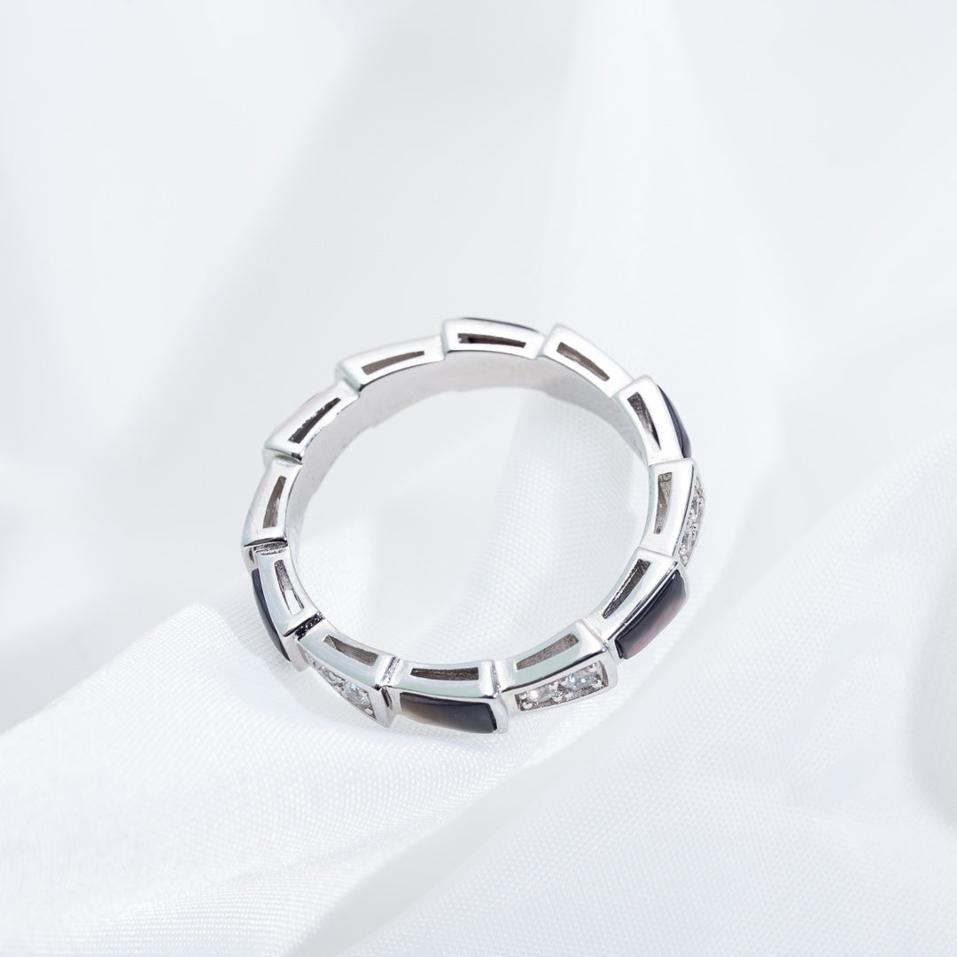 [⭐Lioran]SERPENTI RING SILVER  DIAMOND BLACK MOP 3MM