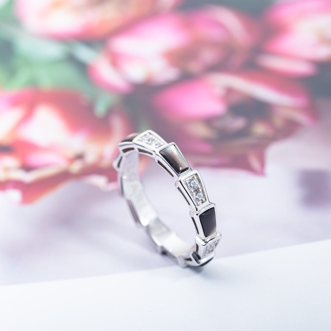[⭐Lioran]SERPENTI RING SILVER  DIAMOND BLACK MOP 3MM