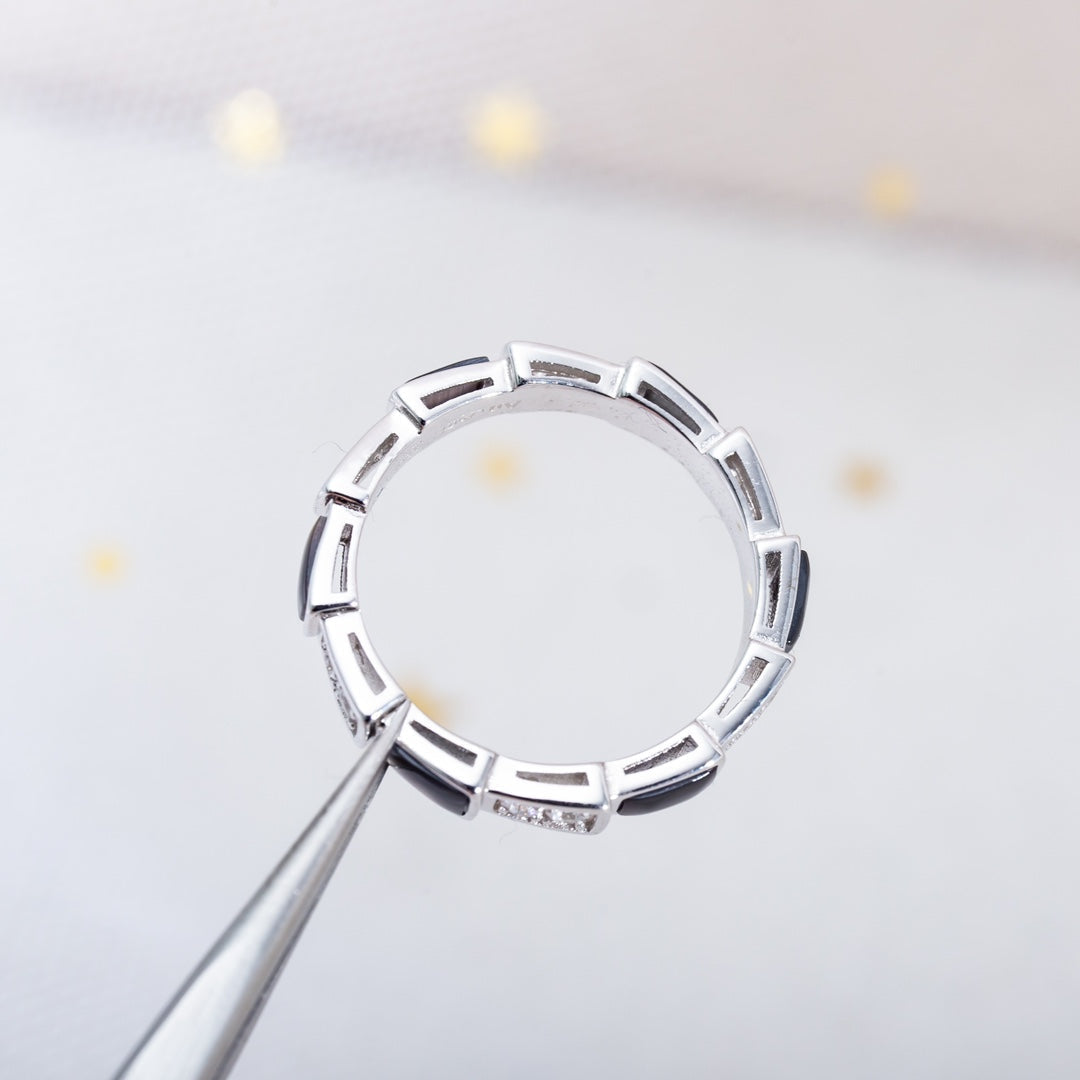[⭐Lioran]SERPENTI RING SILVER  DIAMOND BLACK MOP 3MM