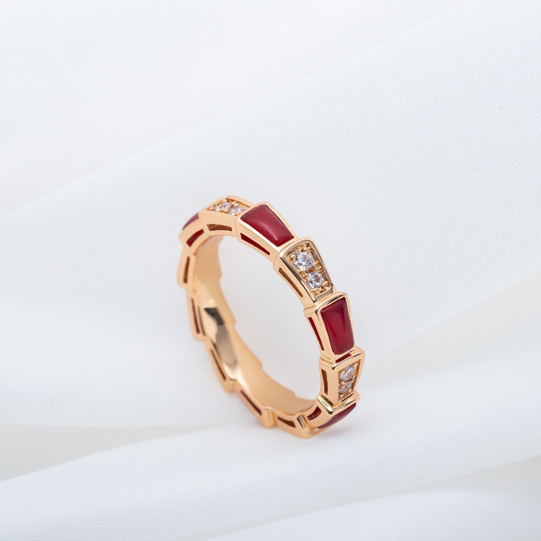 [⭐Lioran]SERPENTI RING PINK GOLD CARNELIAN DIAMOND 3MM