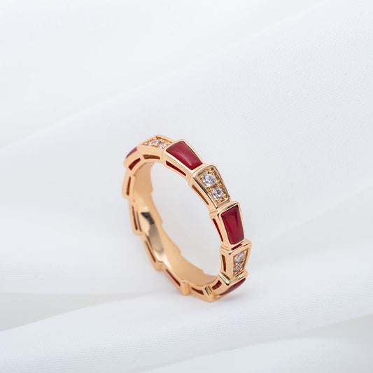 [⭐Lioran]SERPENTI RING PINK GOLD CARNELIAN DIAMOND 3MM