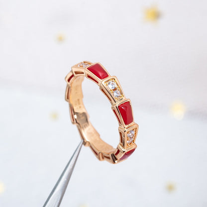 [⭐Lioran]SERPENTI RING PINK GOLD CARNELIAN DIAMOND 3MM