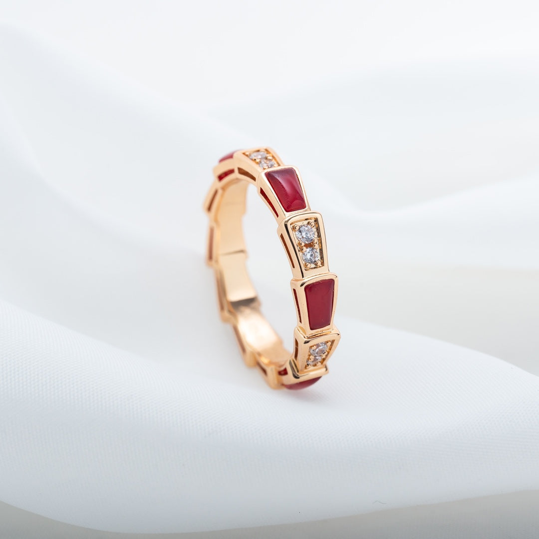 [⭐Lioran]SERPENTI RING PINK GOLD CARNELIAN DIAMOND 3MM