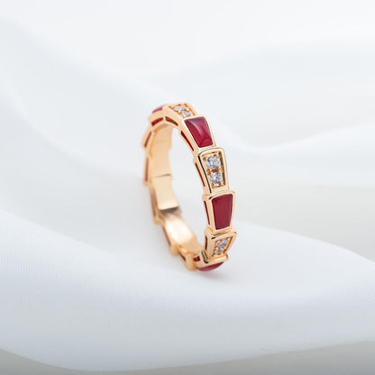 [⭐Lioran]SERPENTI RING PINK GOLD CARNELIAN DIAMOND 3MM