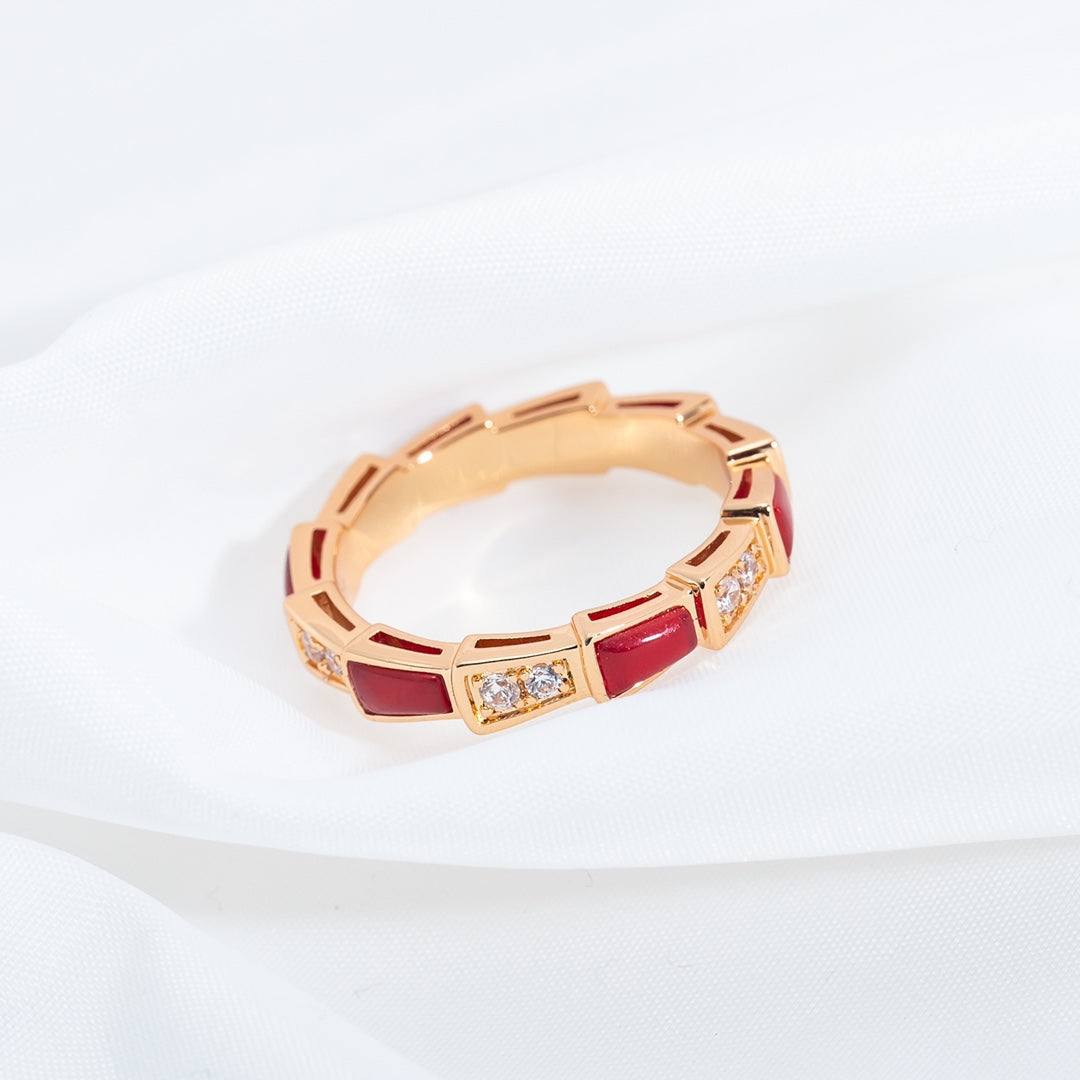 [⭐Lioran]SERPENTI RING PINK GOLD CARNELIAN DIAMOND 3MM