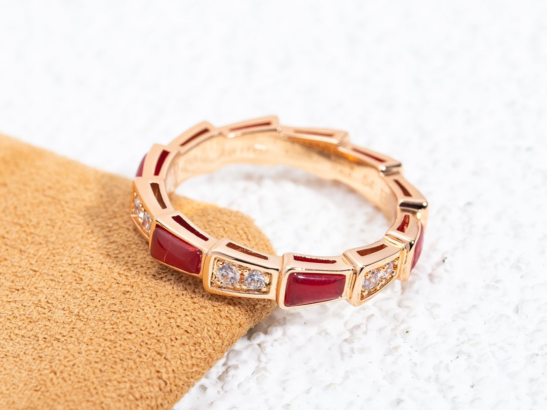 [⭐Lioran]SERPENTI RING PINK GOLD CARNELIAN DIAMOND 3MM