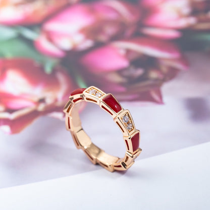 [⭐Lioran]SERPENTI RING PINK GOLD CARNELIAN DIAMOND 3MM