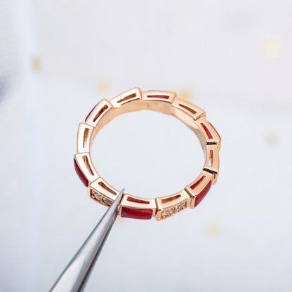 [⭐Lioran]SERPENTI RING PINK GOLD CARNELIAN DIAMOND 3MM