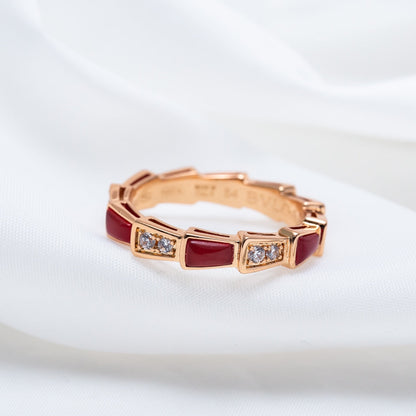 [⭐Lioran]SERPENTI RING PINK GOLD CARNELIAN DIAMOND 3MM