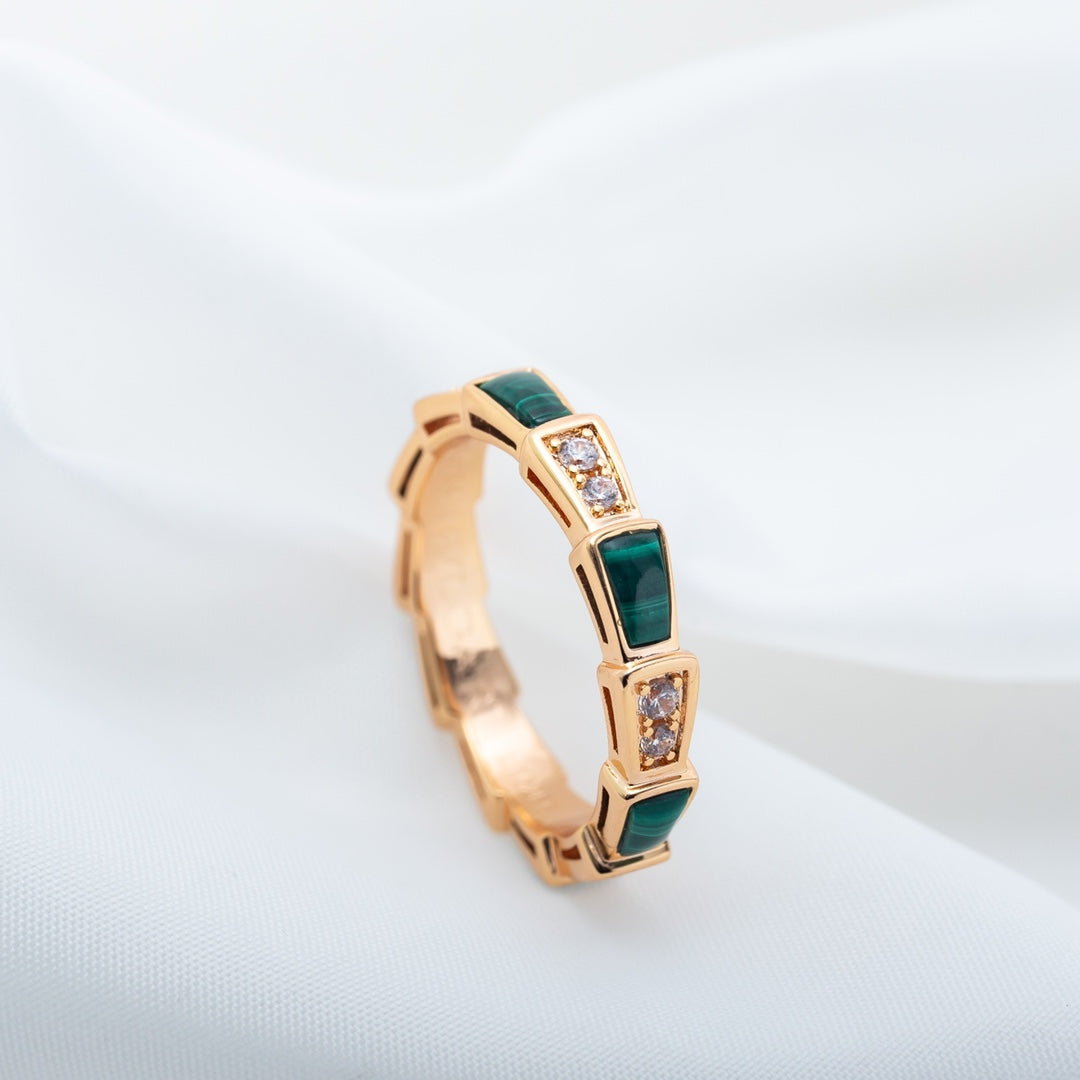 [⭐Lioran]SERPENTI RING PINK GOLD MALACHITE DIAMOND 3MM