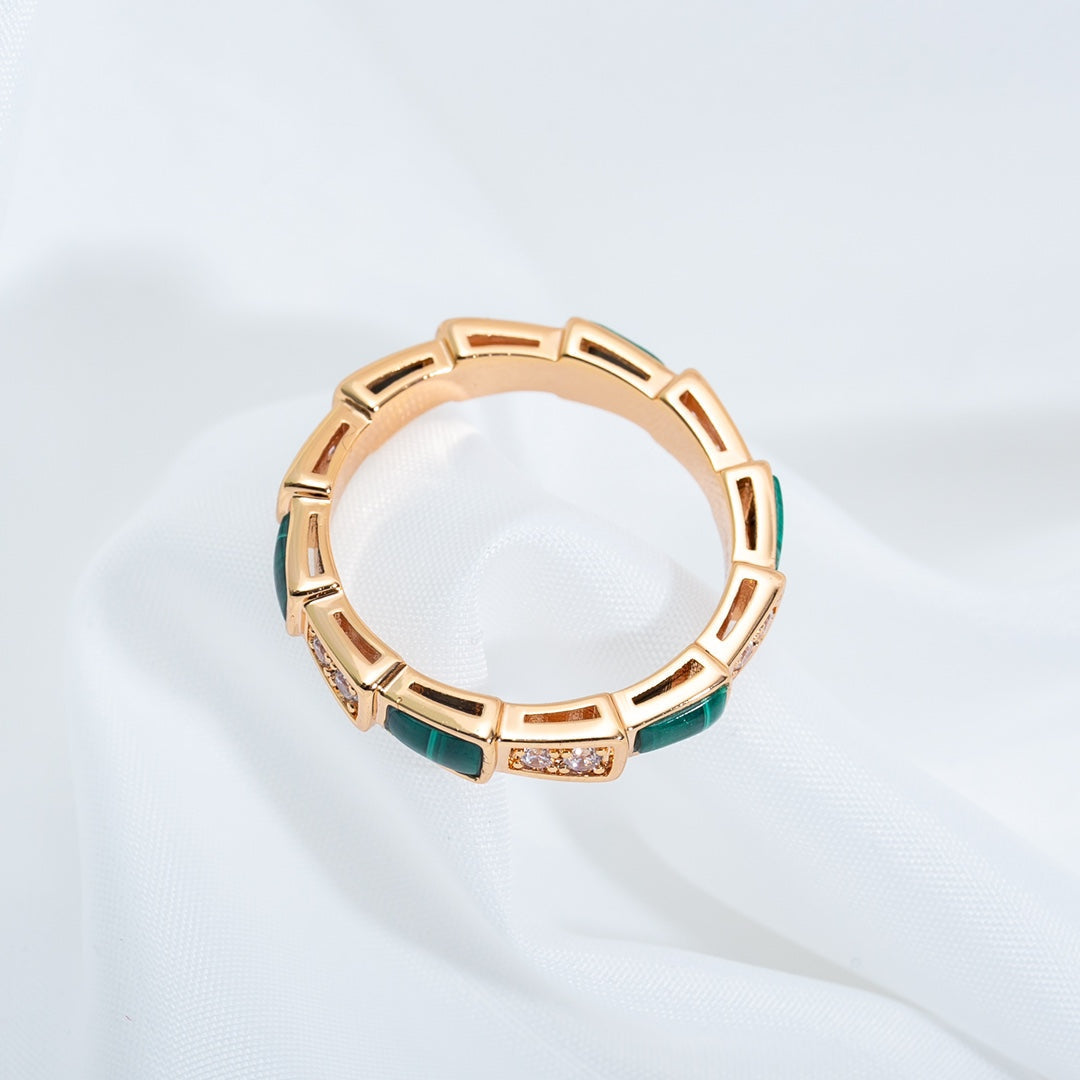 [⭐Lioran]SERPENTI RING PINK GOLD MALACHITE DIAMOND 3MM