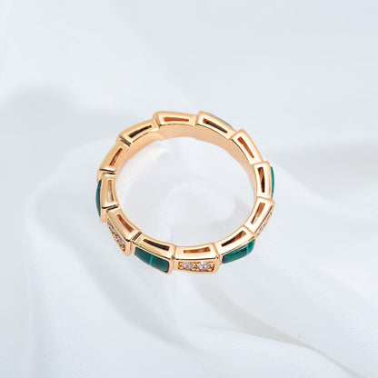 [⭐Lioran]SERPENTI RING PINK GOLD MALACHITE DIAMOND 3MM