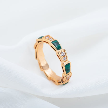 [⭐Lioran]SERPENTI RING PINK GOLD MALACHITE DIAMOND 3MM