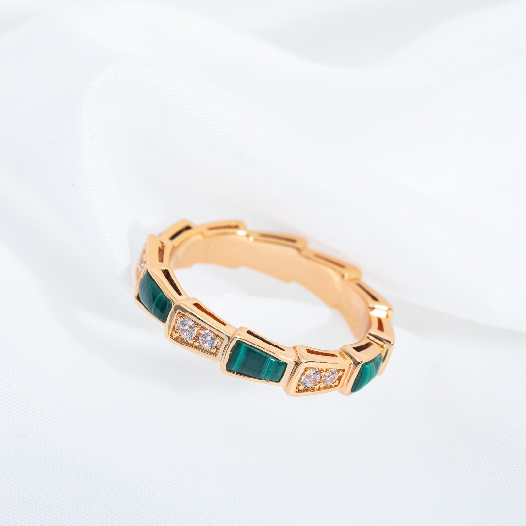 [⭐Lioran]SERPENTI RING PINK GOLD MALACHITE DIAMOND 3MM