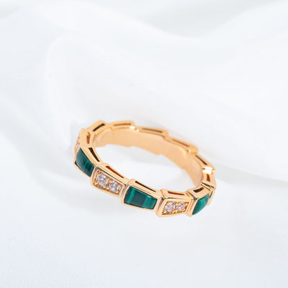 [⭐Lioran]SERPENTI RING PINK GOLD MALACHITE DIAMOND 3MM
