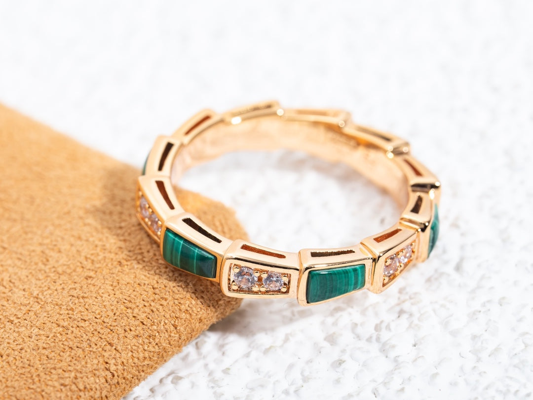 [⭐Lioran]SERPENTI RING PINK GOLD MALACHITE DIAMOND 3MM