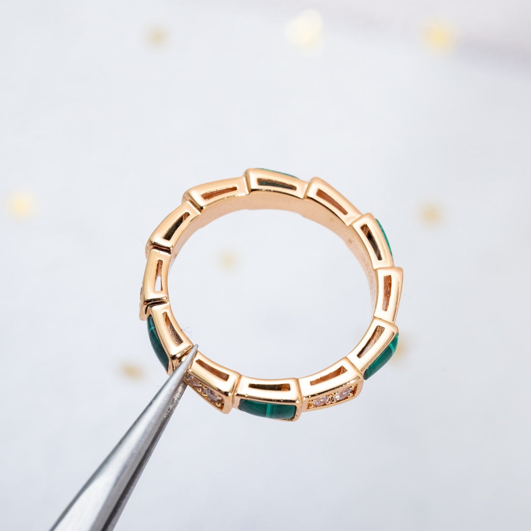 [⭐Lioran]SERPENTI RING PINK GOLD MALACHITE DIAMOND 3MM