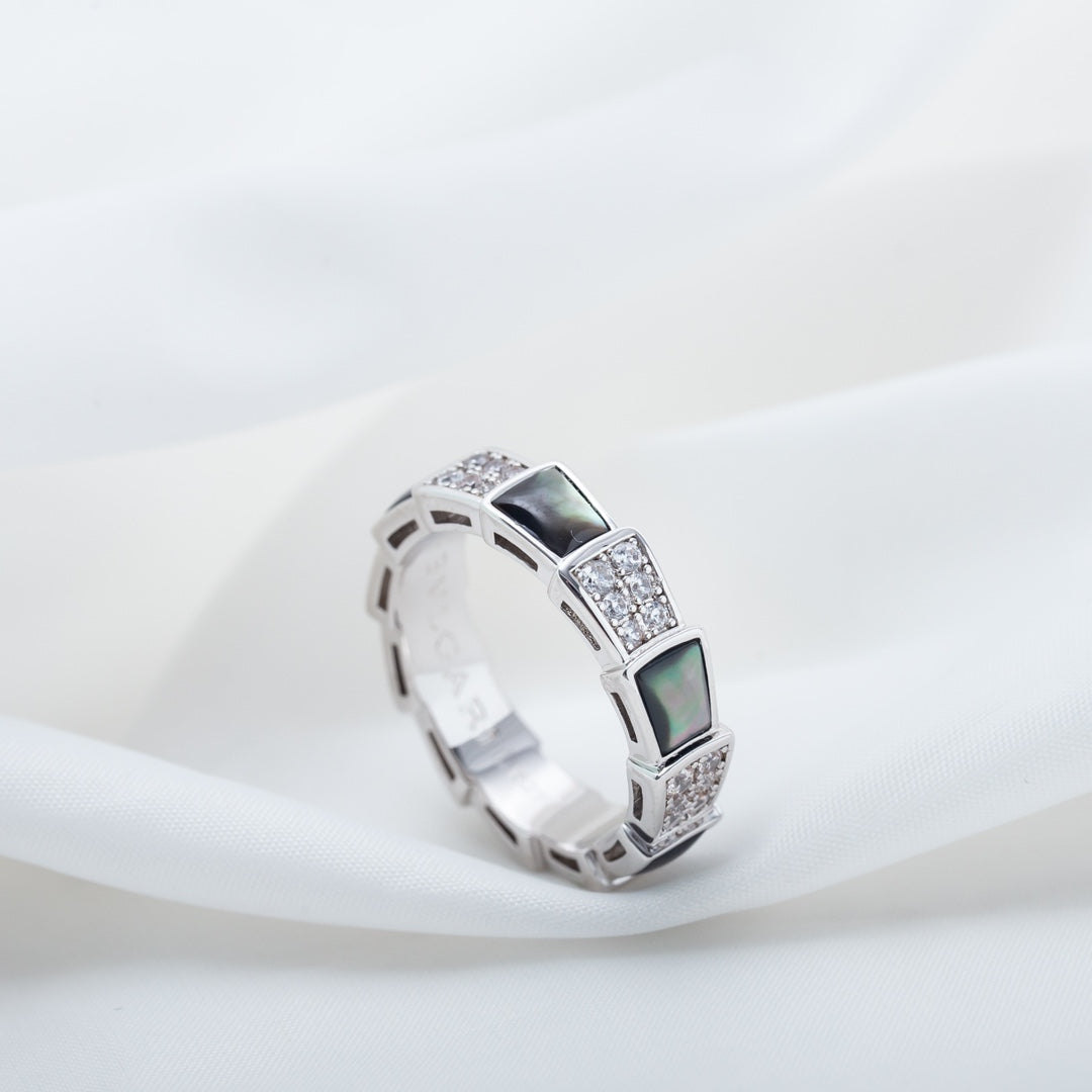 [⭐Lioran]SERPENTI RING SILVER DIAMOND BLACK MOP 4MM