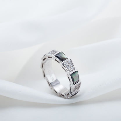 [⭐Lioran]SERPENTI RING SILVER DIAMOND BLACK MOP 4MM