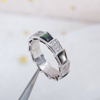 [⭐Lioran]SERPENTI RING SILVER DIAMOND BLACK MOP 4MM