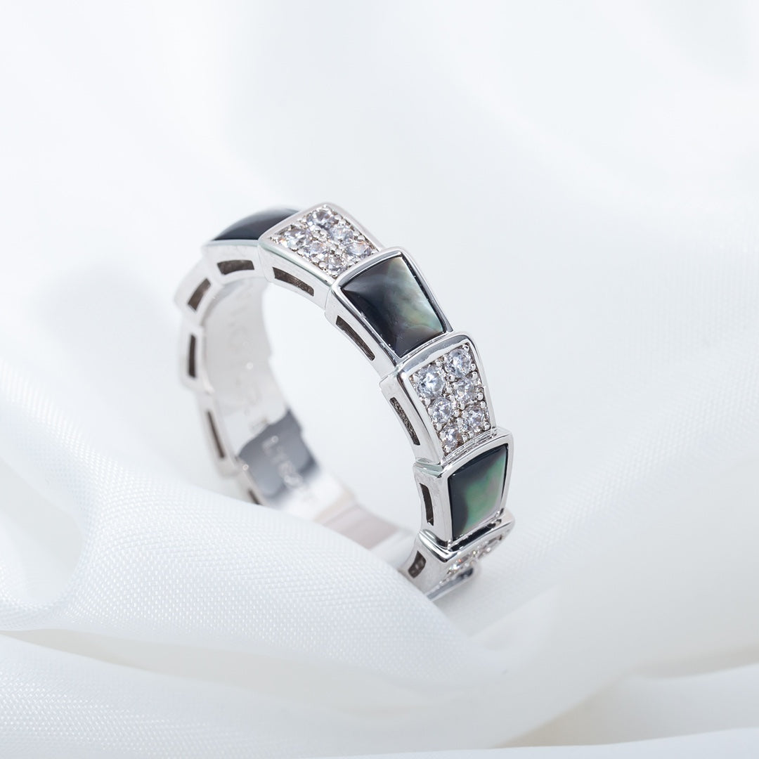 [⭐Lioran]SERPENTI RING SILVER DIAMOND BLACK MOP 4MM