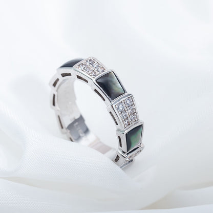 [⭐Lioran]SERPENTI RING SILVER DIAMOND BLACK MOP 4MM