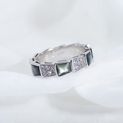 [⭐Lioran]SERPENTI RING SILVER DIAMOND BLACK MOP 4MM