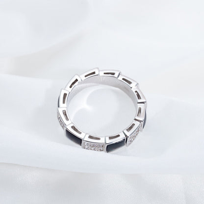 [⭐Lioran]SERPENTI RING SILVER DIAMOND BLACK MOP 4MM