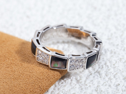 [⭐Lioran]SERPENTI RING SILVER DIAMOND BLACK MOP 4MM