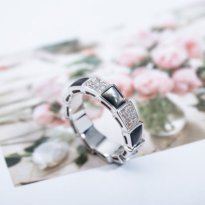 [⭐Lioran]SERPENTI RING SILVER DIAMOND BLACK MOP 4MM