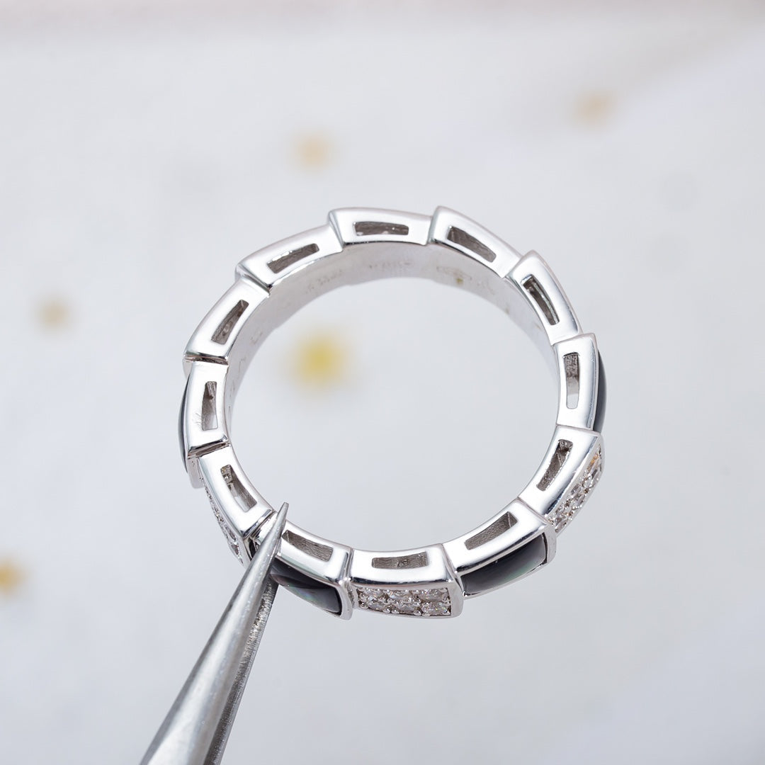 [⭐Lioran]SERPENTI RING SILVER DIAMOND BLACK MOP 4MM
