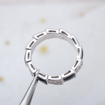 [⭐Lioran]SERPENTI RING SILVER DIAMOND BLACK MOP 4MM