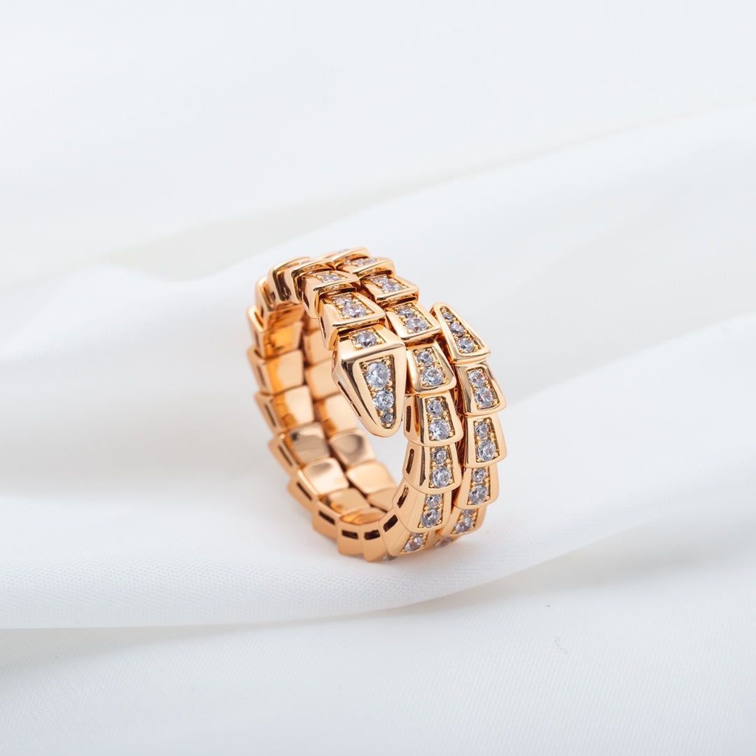 [⭐Lioran]SERPENTI RING PINK GOLD DIAMOND DOUBLE ROW