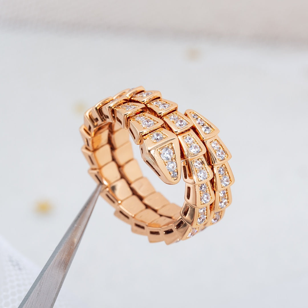 [⭐Lioran]SERPENTI RING PINK GOLD DIAMOND DOUBLE ROW