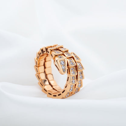 [⭐Lioran]SERPENTI RING PINK GOLD DIAMOND DOUBLE ROW
