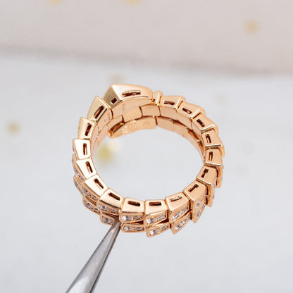 [⭐Lioran]SERPENTI RING PINK GOLD DIAMOND DOUBLE ROW