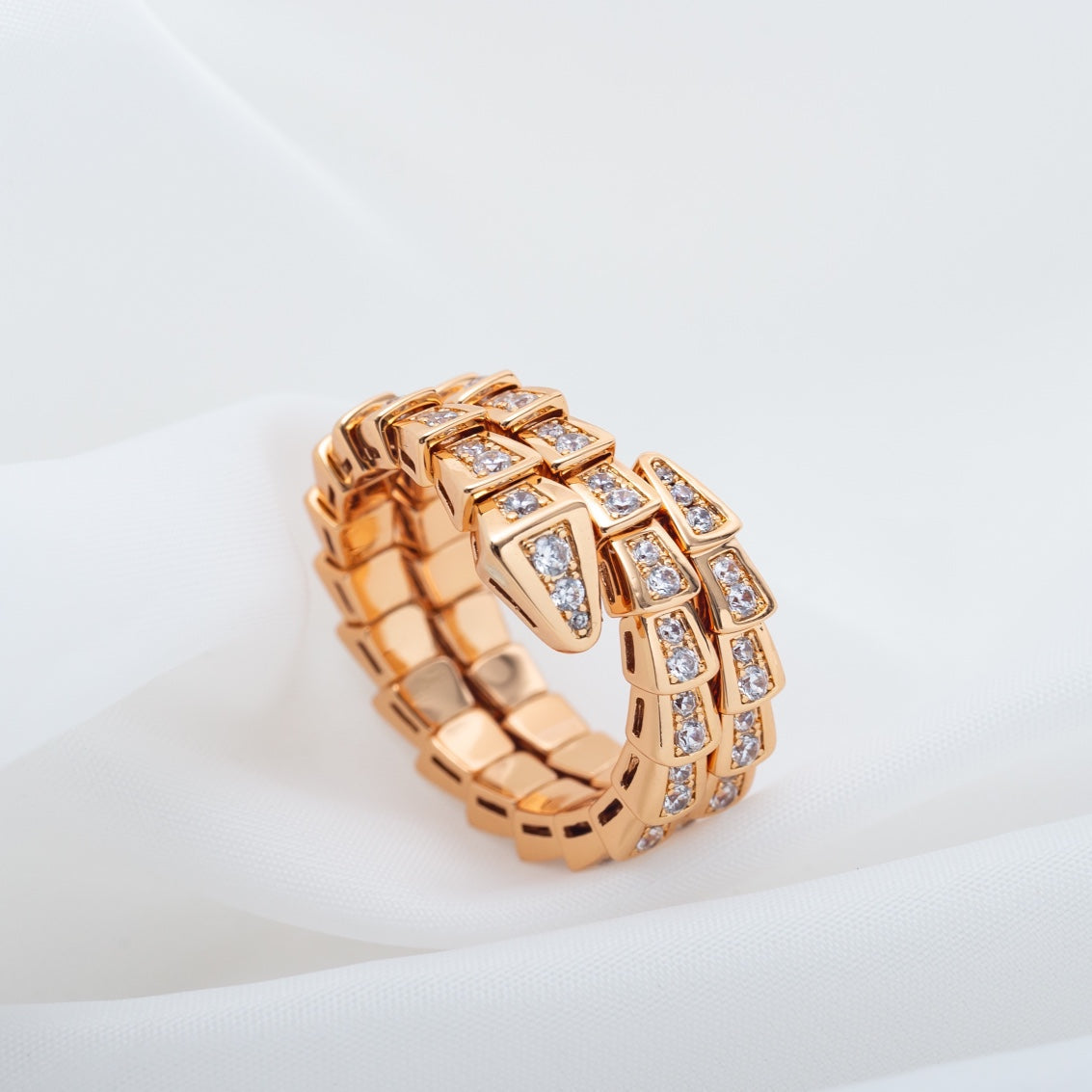 [⭐Lioran]SERPENTI RING PINK GOLD DIAMOND DOUBLE ROW