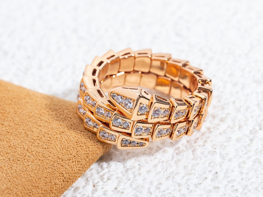 [⭐Lioran]SERPENTI RING PINK GOLD DIAMOND DOUBLE ROW