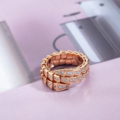 [⭐Lioran]SERPENTI RING PINK GOLD DIAMOND DOUBLE ROW