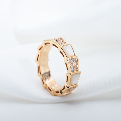 [⭐Lioran]SERPENTI RING PINK GOLD MOP DIAMOND PAVED 4MM