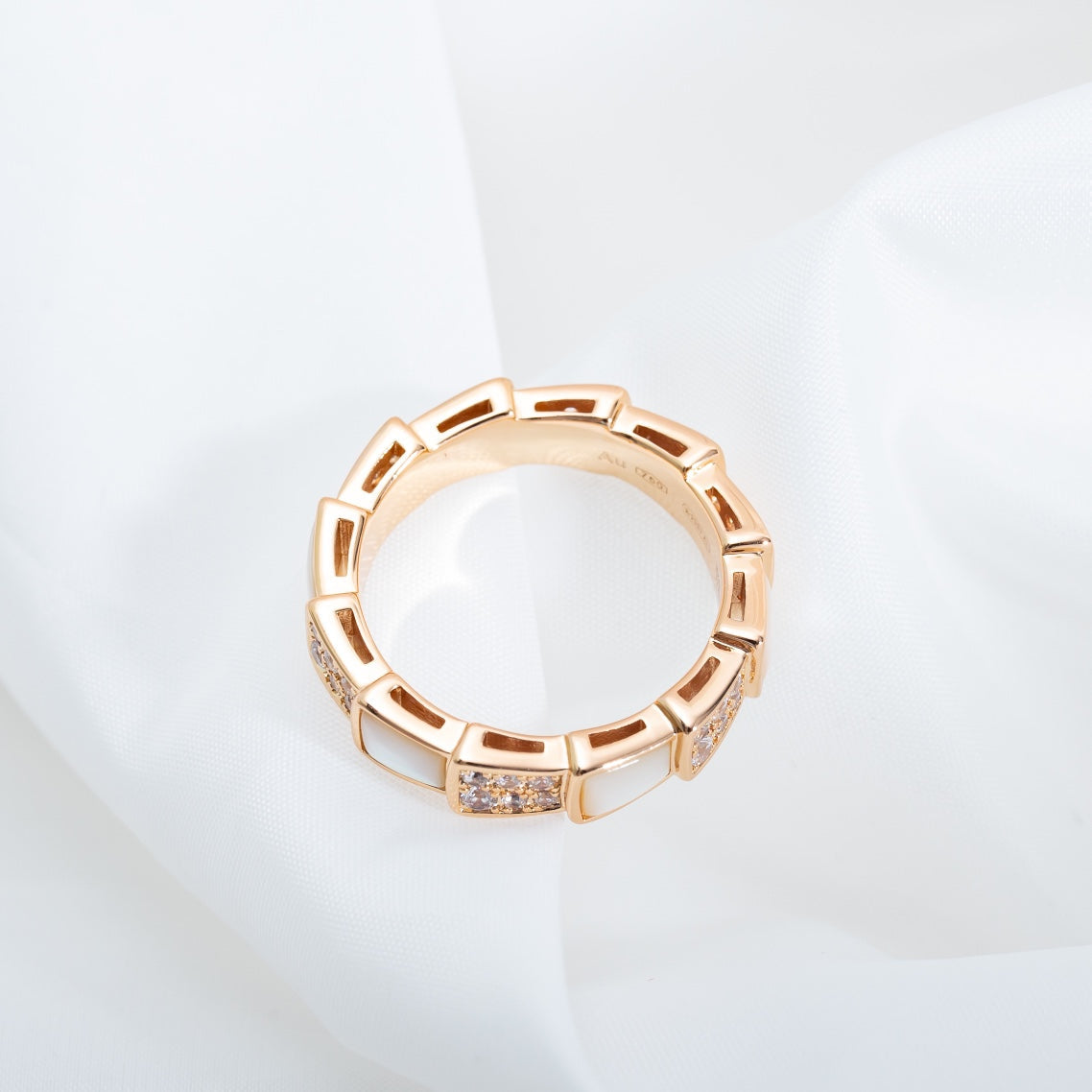 [⭐Lioran]SERPENTI RING PINK GOLD MOP DIAMOND PAVED 4MM