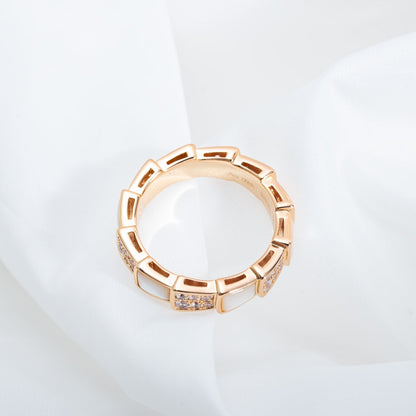 [⭐Lioran]SERPENTI RING PINK GOLD MOP DIAMOND PAVED 4MM