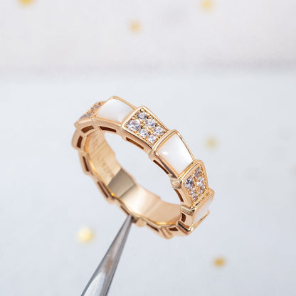 [⭐Lioran]SERPENTI RING PINK GOLD MOP DIAMOND PAVED 4MM