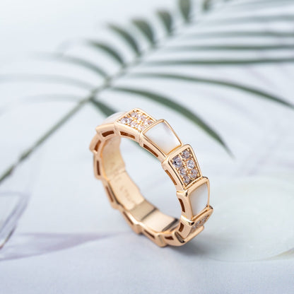 [⭐Lioran]SERPENTI RING PINK GOLD MOP DIAMOND PAVED 4MM