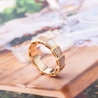 [⭐Lioran]SERPENTI RING PINK GOLD MOP DIAMOND PAVED 4MM