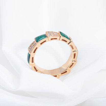 [⭐Lioran]SERPENTI RING PINK GOLD MALACHITE DIAMOND PAVED 4MM
